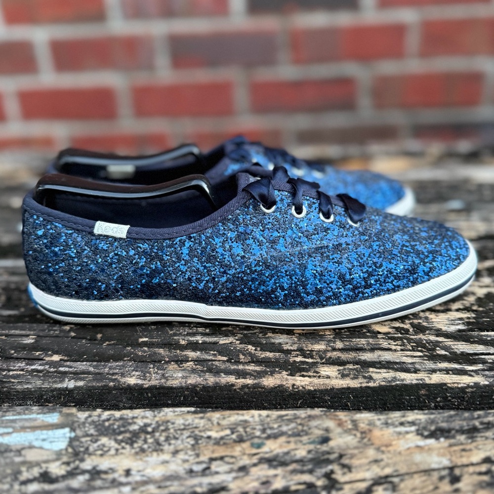 Keds x Kate Spade New York Blue Glitter Flat Women's Sz 6.5 Lace Up Sneakers M3